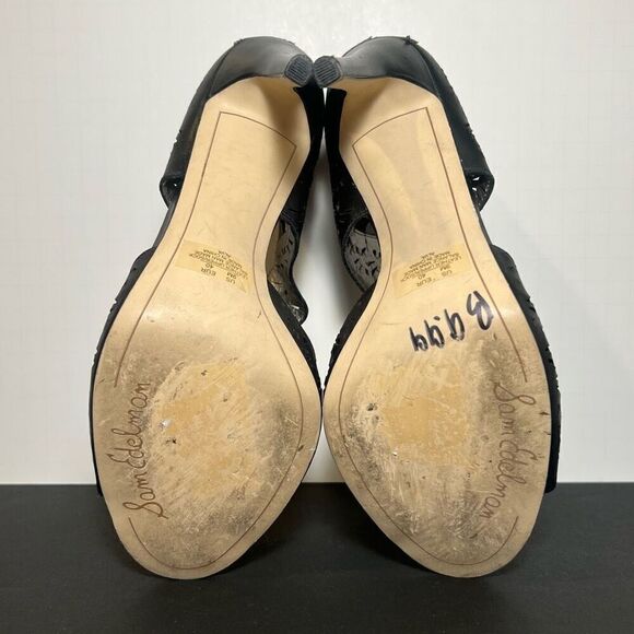 Womens SAM EDELMAN Alva Black Leather Heels / Size 9 Medium - Picture 7 of 8